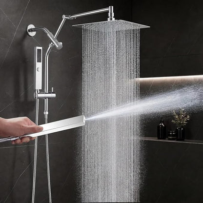All Metal 12" Shower Head with Handheld, Built-in Power Jet Mode | Luxurious, Square, Rain Shower Heads with Spray Combo Set, High Pressure, Dual, Rainfall, with Extension Arm, Chrome