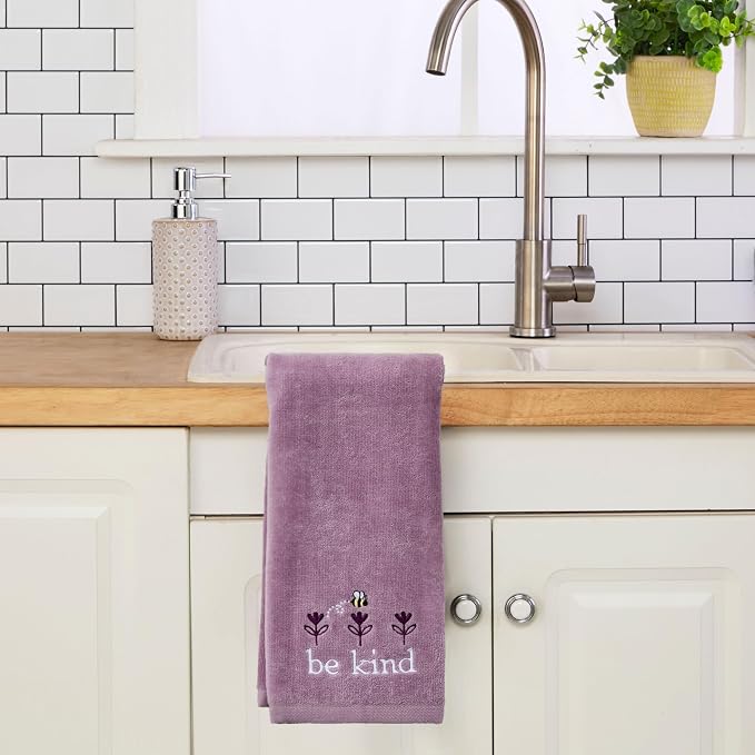 SKL Home Bee Kind Hand Towel Set-2pc, 100% Cotton, Embroidered, Lavender | Soft, decorative velour. For use in the bathroom, kitchen or bar & makes a great gift.