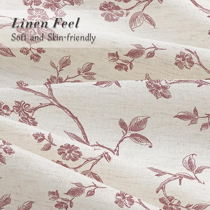 MitoVilla Long Linen Floral Shower Curtain for Bathroom,72 x 78 | Long Cottagecore Spring Shower Curtains for Bathroom, Modern Farmhouse Country Plant Leaves Bathroom Décor, 72 x 78