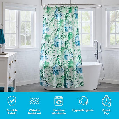 Linenspa Green Leaf Shower Curtain Water Resistant, Machine Washable, Polyester Dorm Room Essentials