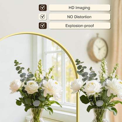 Arched Bathroom Vanity Mirror for Over Sink, 38”x26”, Gold | HD Tempered Glass, Anti-Rust Metal Frame, Hanging or Leaning, Wall Mirrors for Bathroom Sink, Bedroom, Living Room, Entryway