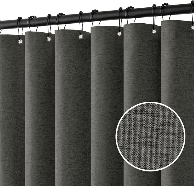 MIULEE 72 x 84 Extra Long Linen Shower Curtain Charcoal Grey 12 Metal Hooks | Washable, Heavy Fabric Shower Curtain Set, Waterproof Thick Cloth Shower Curtain, Bathroom Hotel Bathtub