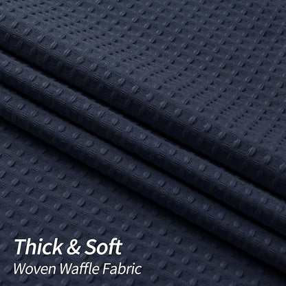 MitoVilla Waffle Small Stall Shower Curtain 36 x 72, Blue Half Size Shower Curtain, Fabric Narrow Shower Curtains for Bathroom Decor, 36 inch Shower Curtain Set with Hooks, Navy Blue