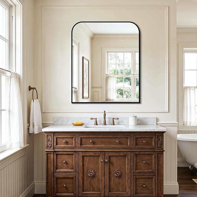 Black Bathroom Vanity Mirror 36x30 Inch, Metal Framed | HD Tempered Glass, Bathroom Mirror for over Sink, Living Room, Bedroom, Entryway, Mantel, Fireplace, Wall Mounted
