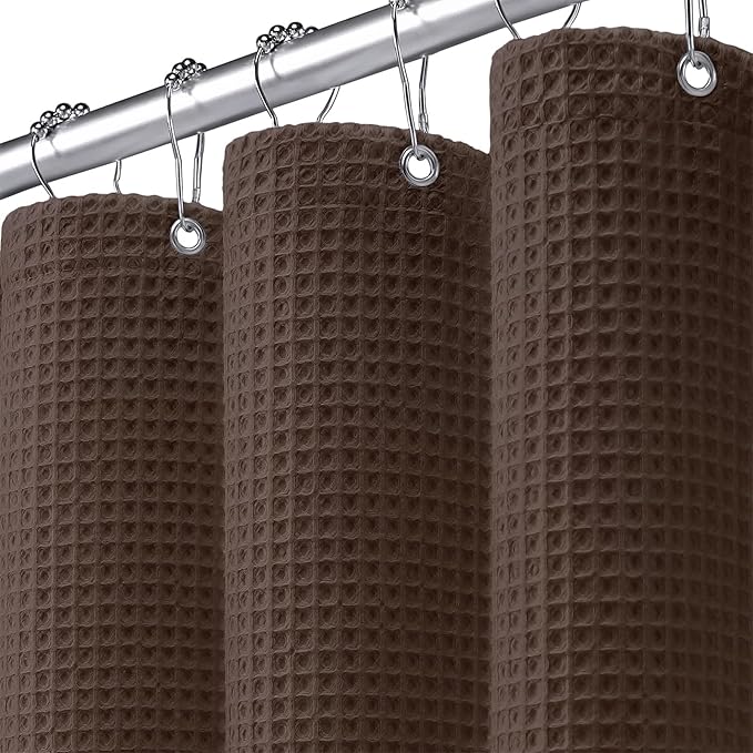 Waffle Weave Shower Curtain - Brown Cotton Fabric Texture Heavyweight Shower Curtains for Bathroom,Washable,72Wx72L