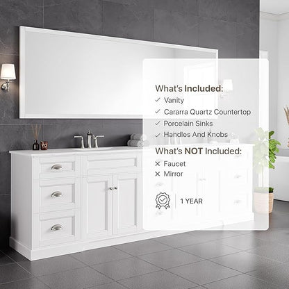 Eviva Epic 100 in. White Double Sink Bath Vanity with Carrara Quartz Top and Undermount Porcelain Sinks