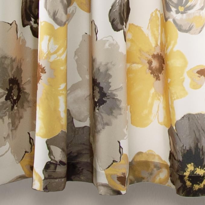 Lush Decor Leah Light Filtering Window Curtain Panels, Pair, 52" W x 95" L, Yellow & Gray - Floral Curtains - Colorful Spring Watercolor Flowers - Long Curtains for Bedroom, Living Room & Dining Room