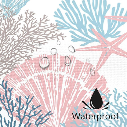 Long Shower Curtain 72 x 78 Inch, Tall Blue Pink Nautical Coastal Fabric Shower Curtains for Bathroom, Summer Tropical Seashell Starfish Coral Beach Ocean Themed Shower Curtain
