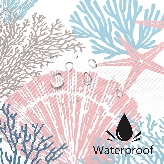 Small Stall Shower Curtain 36 x 72 Inch, Half Narrow Blue Pink Nautical Coastal, Summer Tropical Seashell Starfish Coral Beach Ocean Themed for Bathroom Decor