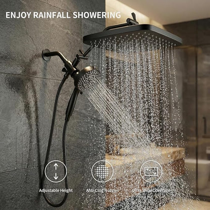 High Pressure Shower Head with Handheld, Upgrade Rain Shower Heads with Fixed Showerhead Combo, 10 Sprays Handheld Shower Head Built in Power Jets, 71" Long Hose, Matt Black