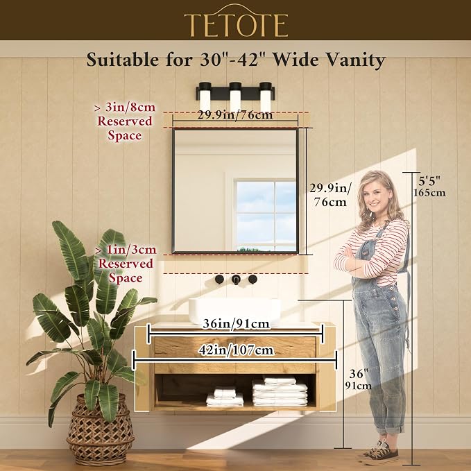 Brushed Gold Vanity Mirror for Bathroom 30" x 30" Brushed Brass Rectangle Beveled Framed Bathroom Wall Mirror for Over Sink, Tempered Glass, Modern Farmhouse Bedroom, Entryway, Living Room