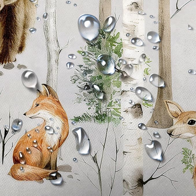 JAWO Rustic Forest Shower Curtains, Lodge Cabin Woodsy RV Shower Curtain, Wildlife Animals Woodland Campers Camping Bathroom Set with Hooks, 72X78 Inch, Grey