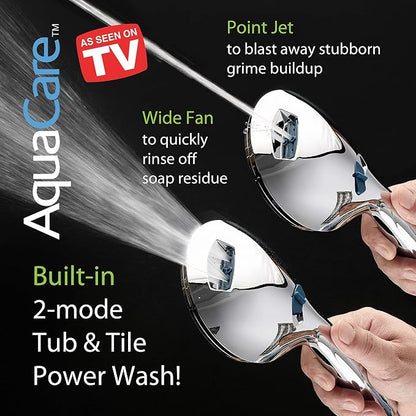 AquaCare 50-mode High Pressure Shower Head Combo with Arm & Dual Power Wash | Hygienic Jets, 2-mode Handheld Power Wash for Tub, Tile & Pets, Long 6 ft. Stainless Steel Hose, Extra Wall Bracket / Chrome