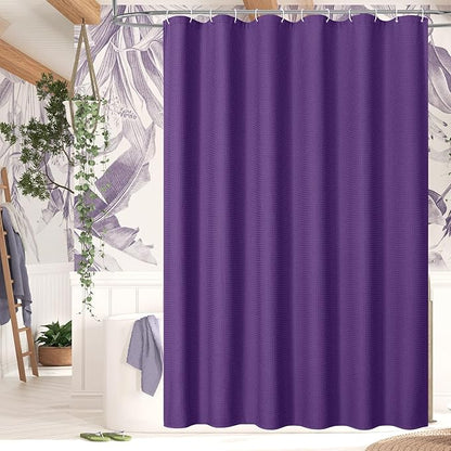 MitoVilla Purple Shower Curtain, 72 x 78, Luxury Waffle Fabric for Modern Bathroom Decor, Heavy Duty Hotel Cloth, 78 inch Long