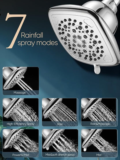 Cobbe Filtered Shower Head, 7 Modes High Pressure Shower Heads Chrome | Shower Head with Filters for Hard Water for Remove Chlorine and Harmful Substances (Luxury Polished Chrome, 6 Inch Square)