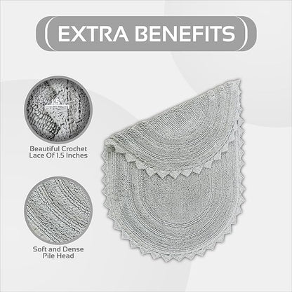 Better Trends 2 PC Bathroom Rug Set Lilly Crochet Border Oval 17x2420x32 100% Cotton Soft Absorbent Washable Reversible Bath Mat for Bathroom Floor Decor Bedroom Kitchen Gray