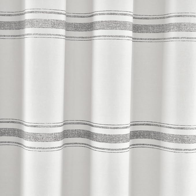 Lush Decor Farmhouse Stripe Cotton Shower Curtain, 72" W x 72" L, Gray - Striped Bathroom Curtain - Fabric Shower Curtains - Farmhouse Bathroom Decor