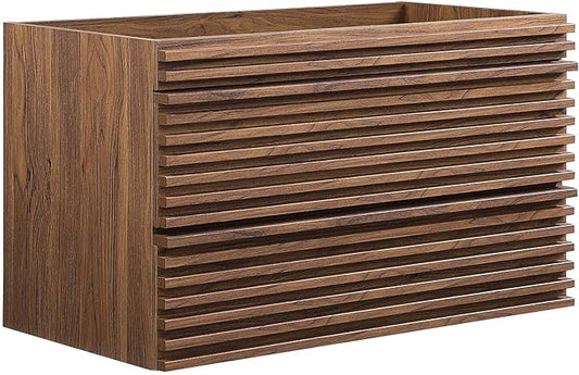 Modway Render 36" Wall-Mount Bathroom Vanity Cabinet in Walnut - Sink Basin Not Included