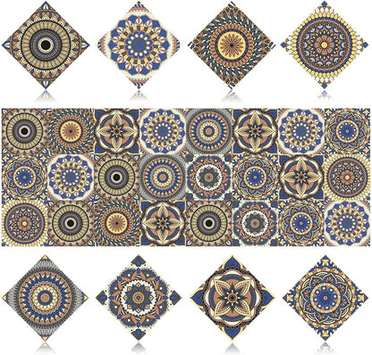 24 PCS Bohemian Floral PVC Peel and Stick Tile Stickers | for Kitchen Bathroom RV, Waterproof Self-Adhesive Removable Backsplash Decals, Easy DIY Upgrade, Smooth Surfaces, 5.91x5.91in