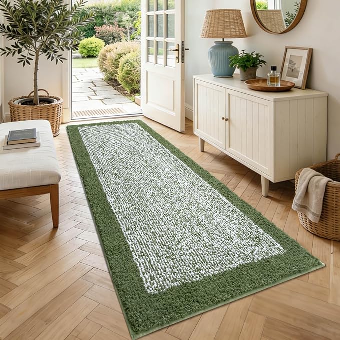 70x24 Long Bathroom Rugs Washable Non Slip, Matcha Green Bath Mat for Bathroom Floor Tub, Soft Absorbent Quick Dry Mats for Shower,Bathtub,Home Decor
