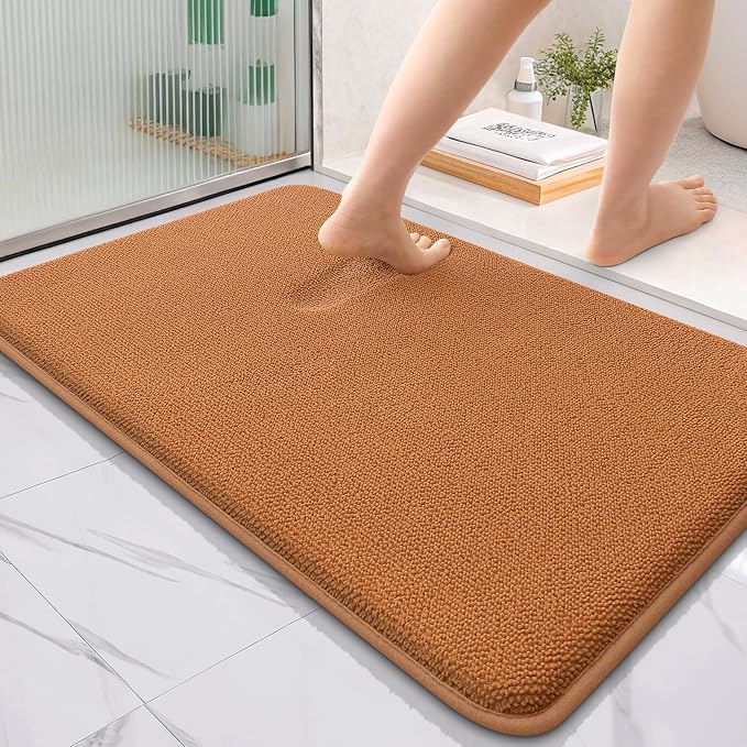 OLANLY Thick Memory Foam Bathroom Rugs 36x24, Soft Absorbent Bath Mat, Clay | Quick Dry Bath Rugs, Non-Slip Carpet, Machine Washable Mats for Bathroom Floor, Tub and Shower, Home Decor Accessories