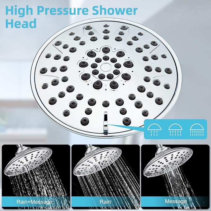 EMBATHER Shower Faucets Sets Complete with 3 Setting High Pressure Shower Head, Bathroom Wall Mounted Rainfall Shower Fixtures with 8-Mode Handheld Spray, Polished Chrome