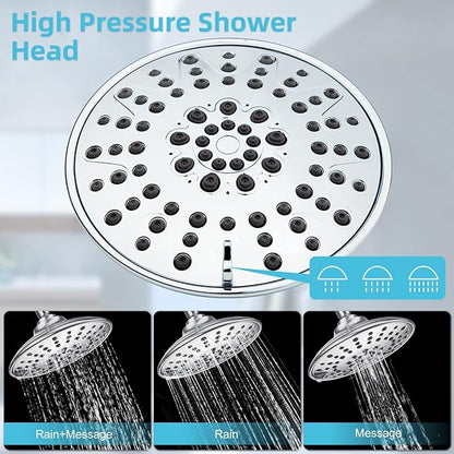 EMBATHER Shower Faucets Sets Complete with 3 Setting High Pressure Shower Head, Bathroom Wall Mounted Rainfall Shower Fixtures with 8-Mode Handheld Spray, Polished Chrome