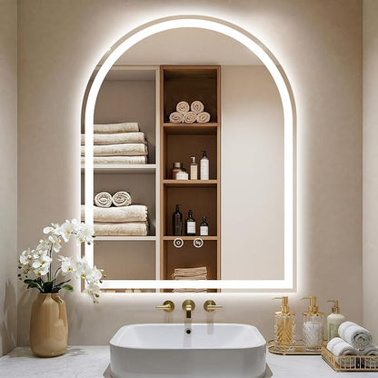 Arched LED Lighted Bathroom Mirror with Lights 28"x36"Smart Anti-Fog | Dimmable 3 Color Modes, Backlit and Front Lit, Memory Function, HD Tempered Glass,Touch Sensor