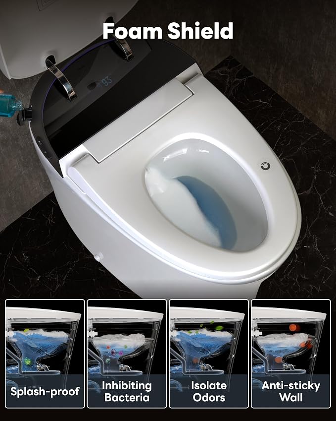 CANEST FC-001MAX Smart Toilet with Foam Shield, Elongated & Tank Built in | 1000g MaP Powerful Flush, Auto Open/Close Lid, Ultra hygiene System, Warm Bidet Toilet & Dryer, ECO mode, Easy-Care