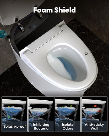 CANEST FC-001MAX Smart Toilet with Foam Shield, Elongated & Tank Built in | 1000g MaP Powerful Flush, Auto Open/Close Lid, Ultra hygiene System, Warm Bidet Toilet & Dryer, ECO mode, Easy-Care