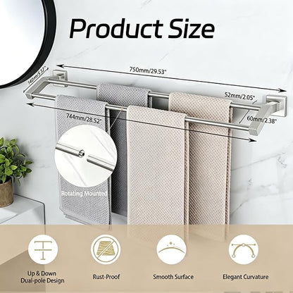 Alise Double Towel Bar,28" Towel Rack for Bathroom Wall Mount,Brush Nickel | SUS304 Stainless Steel Bathroom Towel Holder, Quick Drying Towel Hanger Towel Rod, Useable Length 26.9"