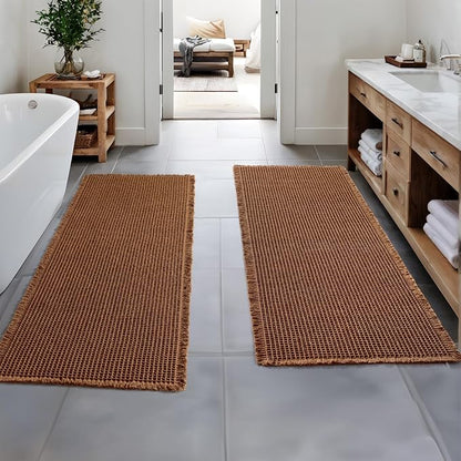 MIULEE Set of 2 Waffle Bathroom Runner Rugs Caramel 2'x6'(24"x72") | Non Slip, Super Absorbent, Washable, Ultra Soft, Boho Bath Mats for Bathroom Hallway Bedroom Laundry Room Kitchen