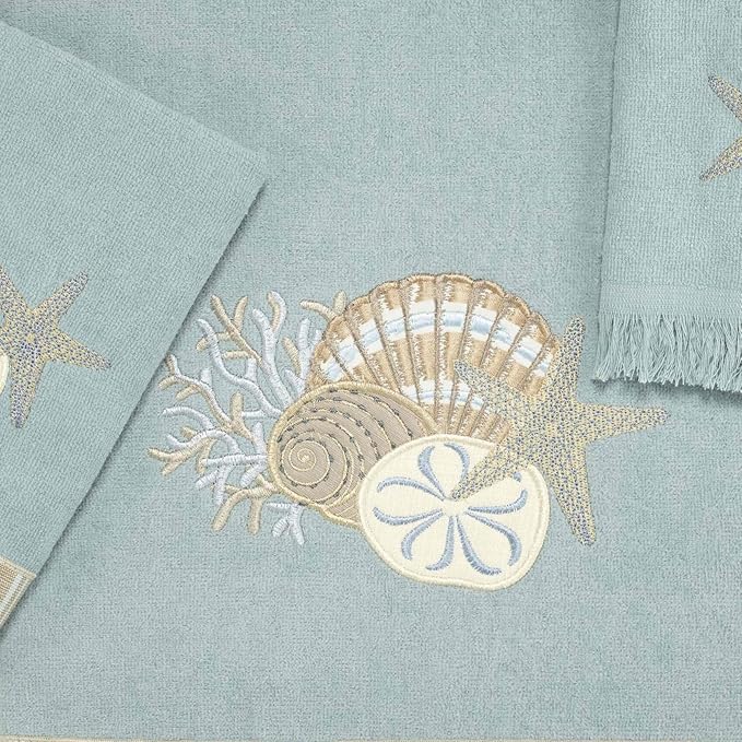 Avanti Linens - 3pc Towel Set, Soft & Absorbent Cotton, Coastal Home Decor (By The Sea Collection, Mineral)