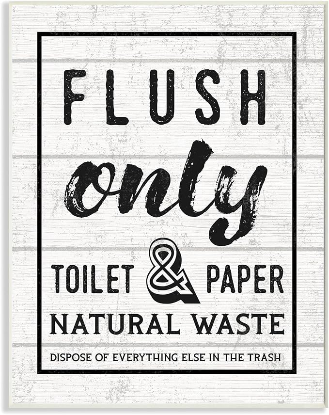 'Flush Only Bathroom Sign Family Home Word'| Wall Plaque Art | Stupell Industries | 13 x 19 Inches, Easy to Hang and Sturdy, Made in USA, by Lil' Rue