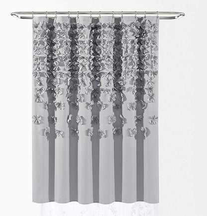 Lush Decor Lucia Shower Curtain 72" W x 72" L, Light Gray - Bathroom Curtain - Coquette Decor - Flower Shower Curtains - Gray Fabric Shower Curtains