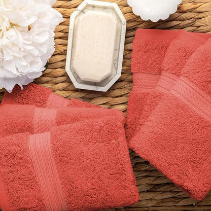 SUPERIOR Egyptian Cotton Plush & Absorbent, Face Towel Set of 6, Coral | Quick Dry, Soft Luxury Towel Set, Bath Essentials for Bathroom, Guest Bath, Spa, 2 Piece Face, Madeline Towels