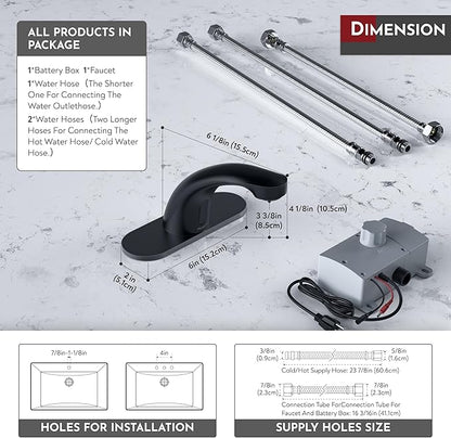 PRIMSOPH Automatic Motion Sensor Hands Free Electronic Infrared Smart Commercial Touchless Bathroom Sink Faucet with Cover Plate Temperature Mixer Battery or Plug-in Powered Matte Black