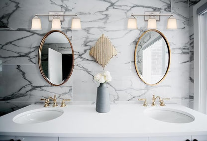 Nox Vintage 3-Light Vanity Light Modern Wall Sconce Lighting Brushed Nickel with White Glass Shade for Bathroom, Hallway, Entryway, Kitchen, Mirror, Laundry Room