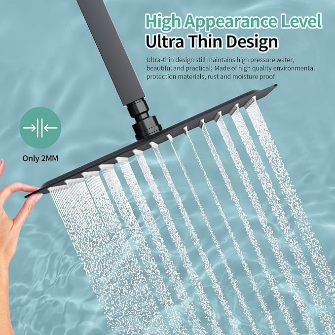 SR SUN RISE 12 Inch Rain Shower Head 304 Stailess Steel Matte Black High Pressure Rainfall Showerhead Water Saving