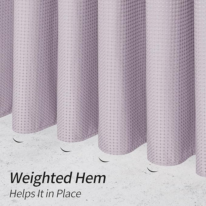 MitoVilla Extra Long Shower Curtain 72 x 84, Purple 84 inch XL Waffle Fabric Shower Curtains for Modern Luxury Bathroom Decor, Waffle Weave Textured Weighted Shower Curtain 84 inch, Lavender