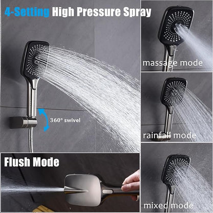 Shower Faucet Set Brushed Nickel Rough-in Anti-Scald Pressure Balanced Valve Body Modern Luxury Wall Mounted 10 Inch Rain Mixer Shower System (Brushed Nickel)