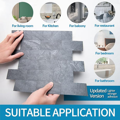 Art3d Peel and Stick Backsplash, Stick on Wall Tile, 10-Pack, Blue Grey | PVC, Self Adhesive, Splash Resistant, Multi-Surface Compatibility, Ideal for Kitchens, Fireplaces, Stair Areas
