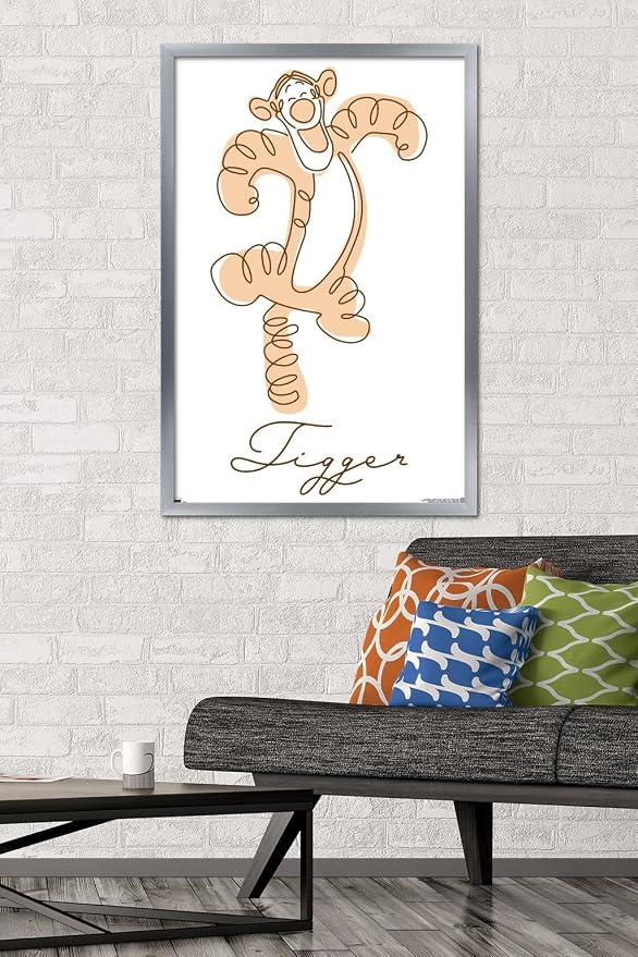 Trends International Disney Simple Moments Line Art - Tigger Wall Poster, 34L x 22.4W, Silver Framed Version