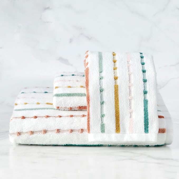SKL Home Modesto Stripe Bath Towel, Premium 100% Cotton, Multi | 600 GSM weight. Spa-level quality. Soft & absorbent terry with reversible jacquard pattern.