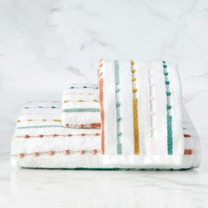 SKL Home Modesto Stripe Bath Towel, Premium 100% Cotton, Multi | 600 GSM weight. Spa-level quality. Soft & absorbent terry with reversible jacquard pattern.