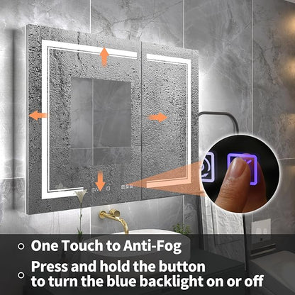 36x32-Inch Lighted Medicine Cabinet with Mirror,Removable 5X Magnificer | GFCI 1800W Outlet,Soft-Closed,Front&Backlit,Anti-Fog,Dimmable&Tunable,Sensor LED,Recessed/Surface,Adjustable Shelves