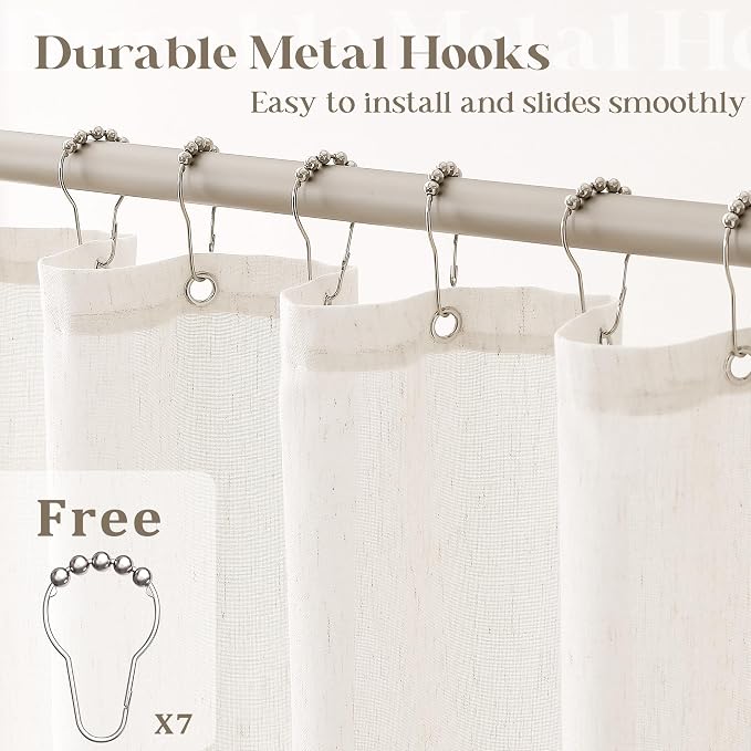 Cream Linen Shower Curtain for Bathroom Water Repellent 36x72 Inch | Small Stall Shower Curtains, Natural Ivory, Boho, 36 x 72 Inches, Cloth Fabric, Half Narrow RV Drapes for Bathtub Bath