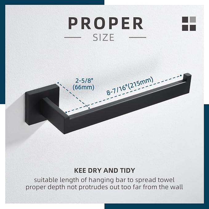 Angle Simple Bathroom Towel Holder Matte Black, 10.24-Inch Hand Towel Rack | Solid Rustproof SUS304 Stainless Steel, Easy Use Open Arm Design for Laundry Kitchen Shower Vanity Sink, Screws Mount