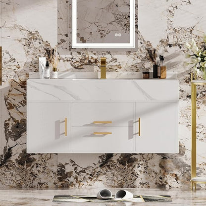 homary 39.4" Modern Floating Bathroom Vanity with Sink, Wall-Mounted Bathroom Vanity with Sintered Stone Countertop and 2 Drawers 2 Storage Cabinets, Undercounter Ceramic Sink Cabinet, White