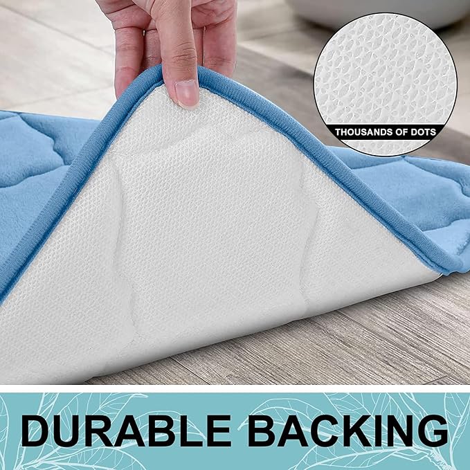 OLANLY Memory Foam Bath Mat Rug 47x24, Ultra Soft and Absorbent Bathroom Rugs, Non-Slip, Comfortable, Machine Washable Bath Carpet for Bathroom Floor, Tub, Shower and Home Decor Accessories, Blue